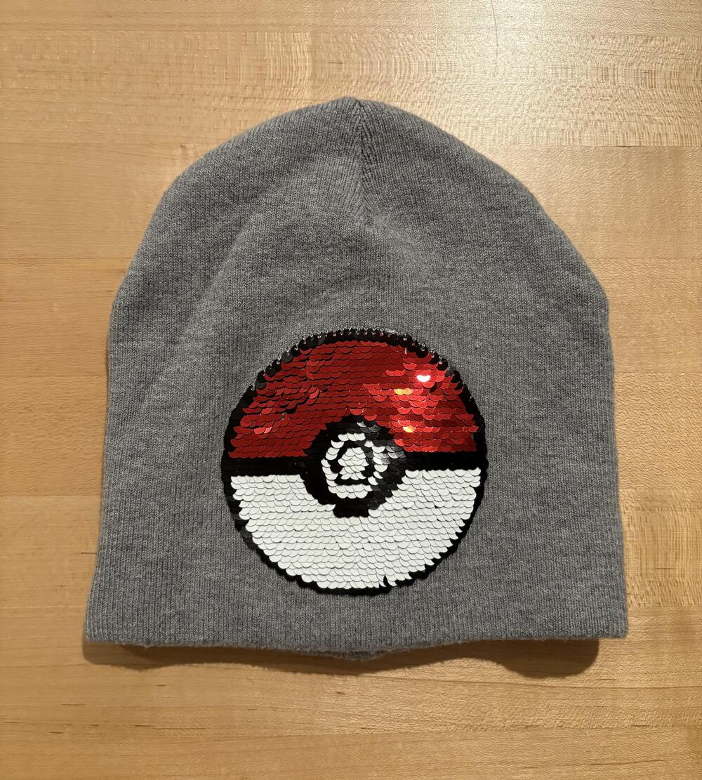 Pokemon Hat Cap Fitted Youth 4-8Y Gray Sequin Pokeball Logo H&M Kids 2019